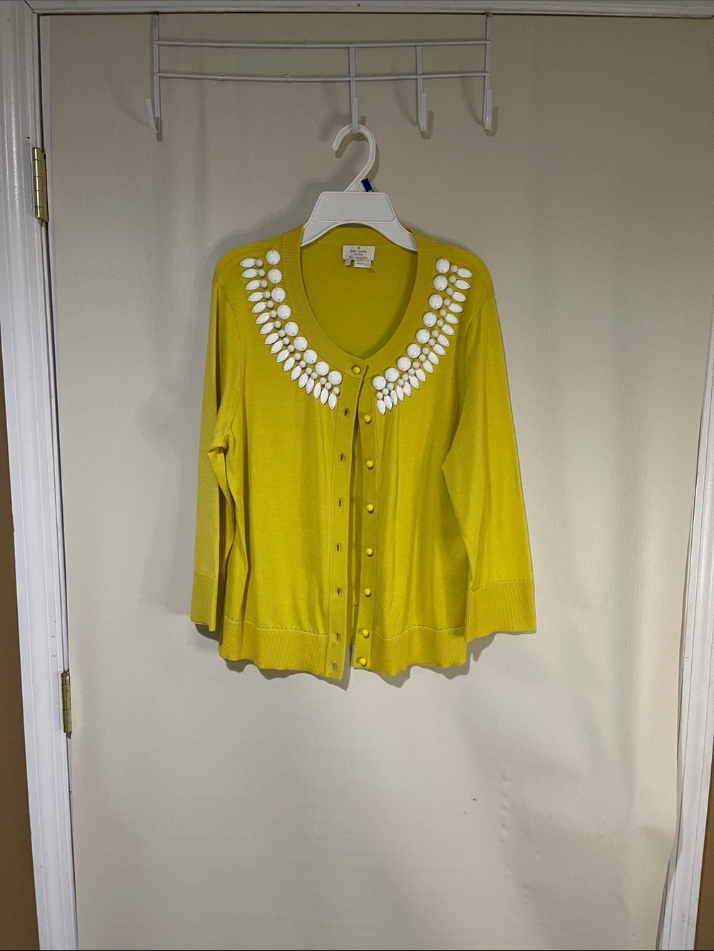 NWOT Kate Spade Beautiful Yellow Embellished V-Neck Button Cardigan SZ Large
